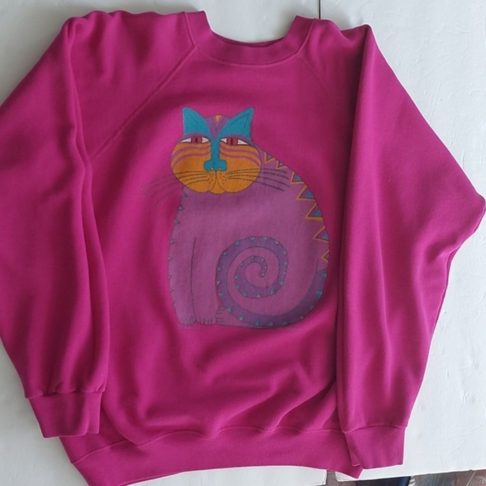 Laurel Burch Vintage Hanes Crew Neck Sweatshirt Large Center Cat Graphic